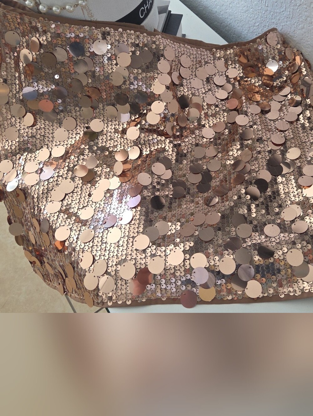 Rose Gold Sequin Mini Skirt